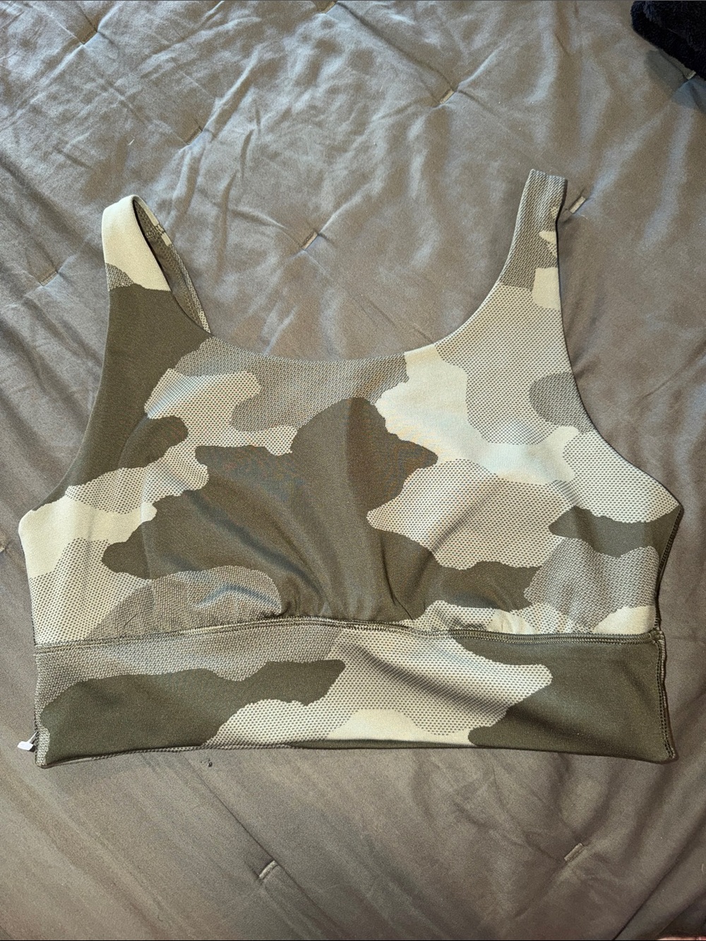 aerie Olive & Cream Camo Scoop Sports Bra